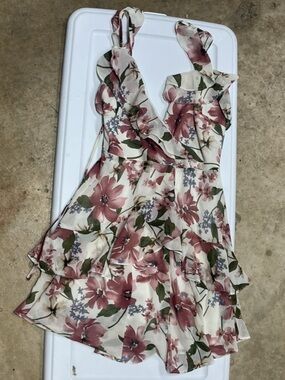 Fashion Nova Ivory Floral Mini Dress with Dusty Rose Print